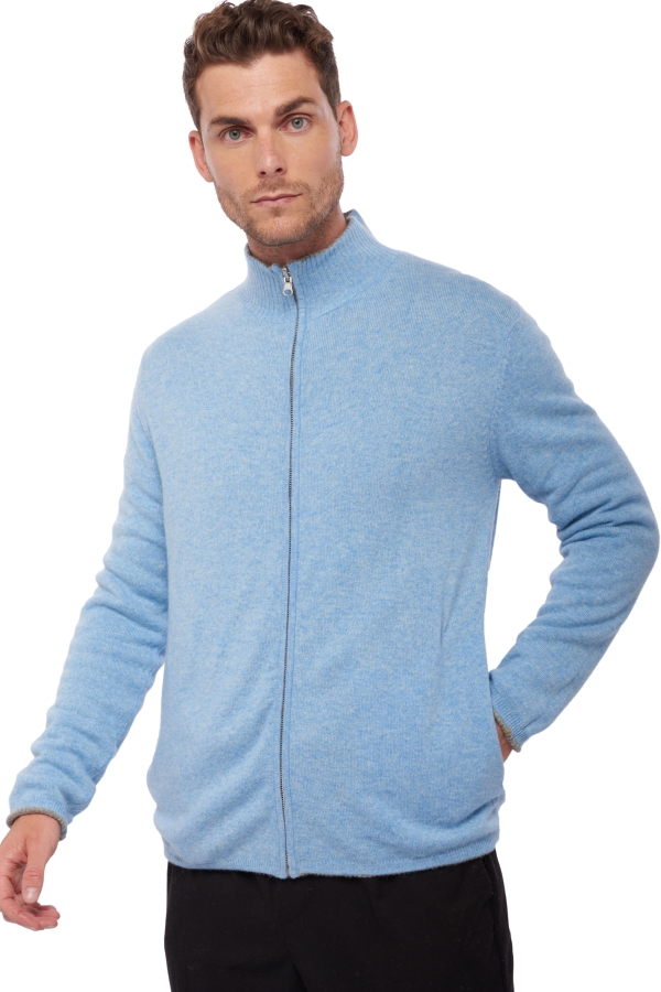 Cashmere & Yak men waistcoat sleeveless sweaters vincent silver azur blue chine 3xl